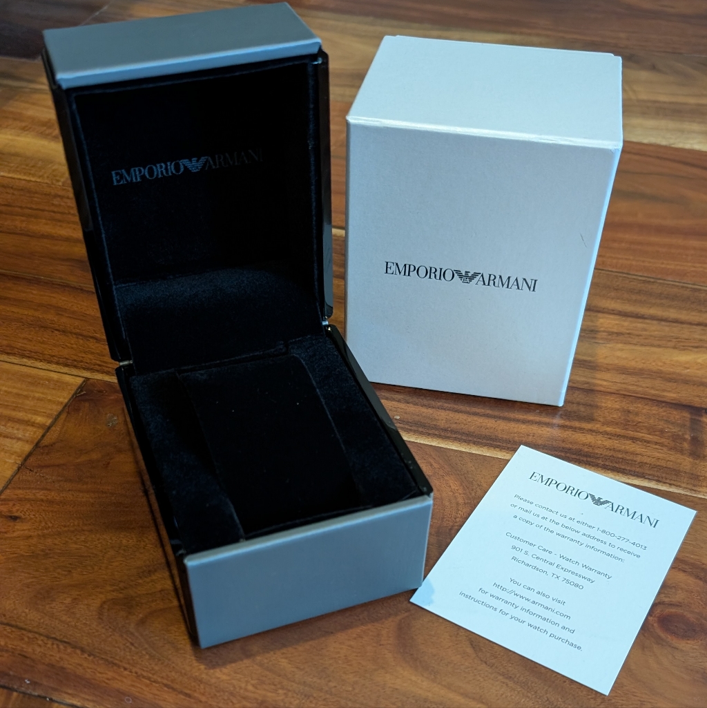 Emporio Armani Logo Black Velvet And Gray Watch Box New In Logo Box